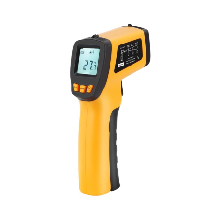 Termometre fara contact - Termometru industrial cu laser tip pistol, fara contact, interval -50°C pana la +550°C, afisaj luminat, pirometru, portocaliu negru