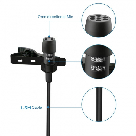 Microfon tip lavaliera cu mufa Type C si jack 3.5mm, directional, cu atenuator zgomotor de fundal [4]