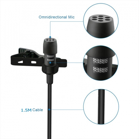Microfon tip lavaliera cu mufa Lightning (Apple iPhone) si jack 3.5mm, directional, cu atenuator zgomotor de fundal [2]