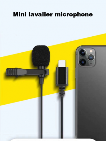 Microfon tip lavaliera cu mufa Lightning (Apple iPhone) si jack 3.5mm, directional, cu atenuator zgomotor de fundal [5]