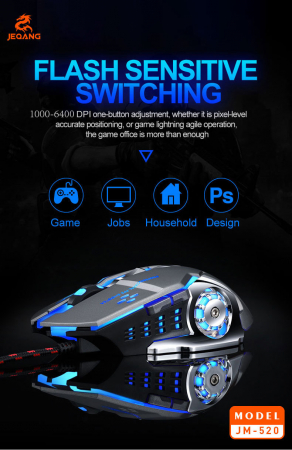 Mouse Gaming cu baza metalica, JM-520, 6 butoane, RGB, DPI reglabil, negru [9]