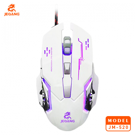 Mouse Tastatura Accesorii Gaming - Mouse Gaming cu baza metalica, JM-520, 6 butoane, RGB, DPI reglabil, alb lucios