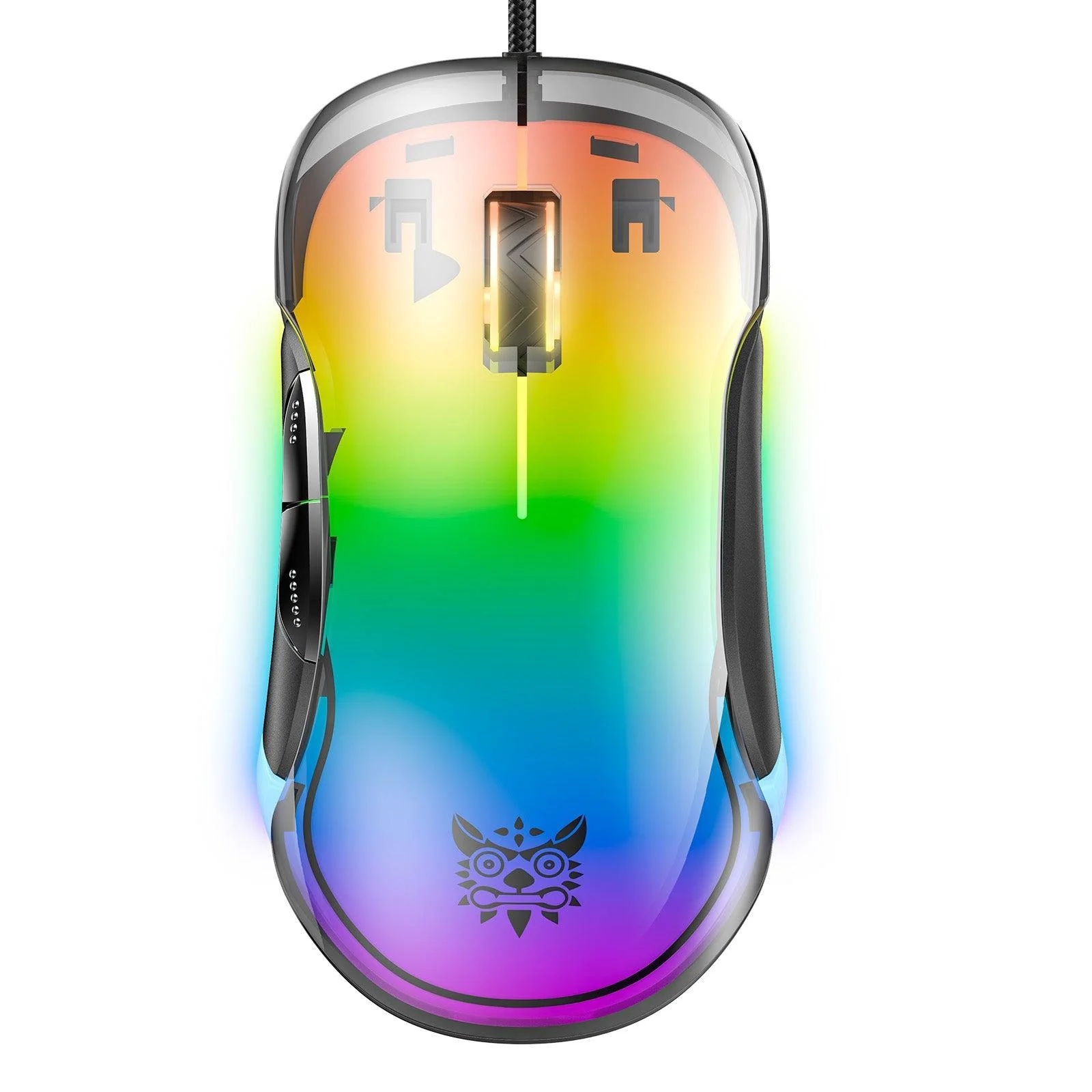 Mouse Tastatura Accesorii Gaming - Mouse Gaming Onikuma 925, pe fir, 800-12800 dpi, LED RGB, transparent - negru