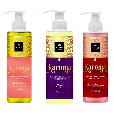 Parfum concentrat pentru rufe - Pachet 3 Parfumuri concentrate pentru rufe KAROMA - Magic, Fresh Bloom, Red Passion, 200 ml