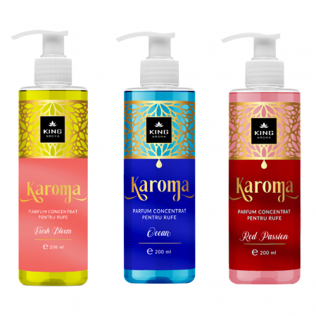 Parfumuri si Aromaterapie - Pachet 3 Parfumuri concentrate pentru rufe KAROMA - Fresh Bloom, Ocean, Red Passion, 200 ml