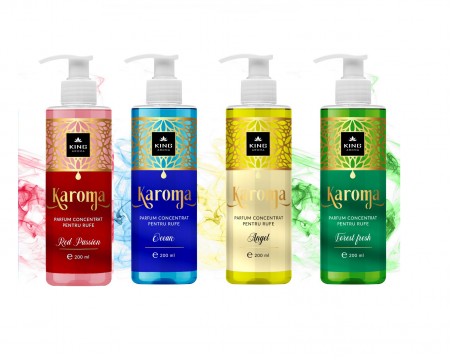 Parfum concentrat pentru rufe - Pachet 4 Parfumuri concentrate pentru rufe KAROMA - Ocean, Angel, Forest Fresh, Red Passion 200 ml - Kingaroma