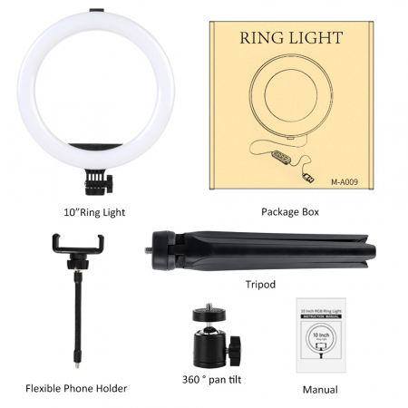 Selfie ring de birou, cu lampa de 10 inch, trepied 19 cm [5]