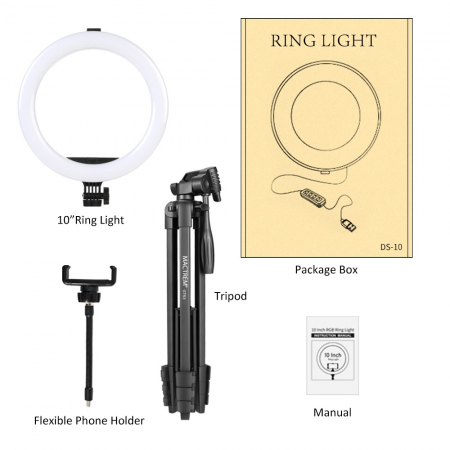 Set selfie ring 10 inch, trepied telescopic 136cm, suport telefon [5]