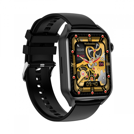 SmartWatch HK28 Negru, Ecran AMOLED, cu Apelare Bluetooth, Microfon, Difuzor, Puls, Monitorizare somn, Vreme, Calorii si Moduri sport silicon [2]
