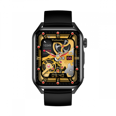SmartWatch HK28 Negru, Ecran AMOLED, cu Apelare Bluetooth, Microfon, Difuzor, Puls, Monitorizare somn, Vreme, Calorii si Moduri sport silicon [1]