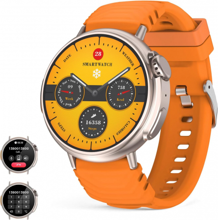Smartwatch - SmartWatch GT88, Ecran 1.52 inch, cu Apelare Bluetooth, Microfon, Difuzor, Puls, Monitorizare somn, Calorii si Moduri sport silicon, Portocaliu