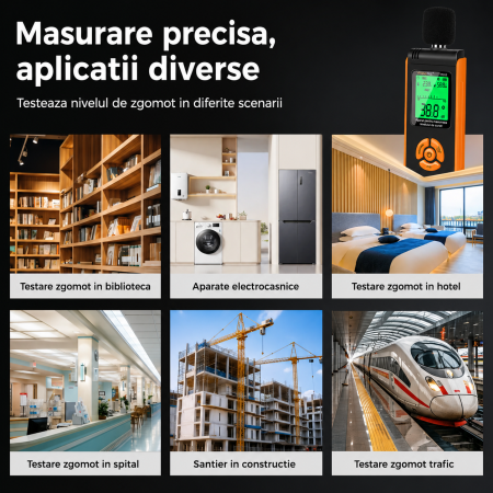 Sonometru digital YITANGTEC YT312, 30-130 dBA, masurare temperatura si umiditate, afisaj LCD color, functie MAX/MIN, Data Hold, ponderare A, FAST/SLOW, microfon cu condensator [9]