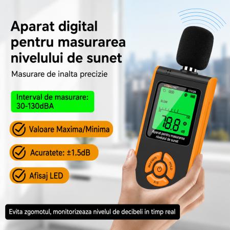 Sonometru digital YITANGTEC YT312S, 30-130 dBA, ecran LCD color, MAX/MIN, HOLD, FAST/SLOW, ponderare A, microfon cu condensator, masurare zgomot [5]