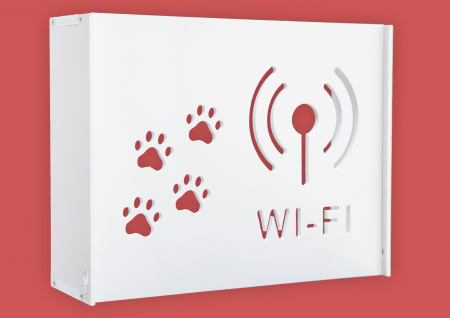 Masca Wi-Fi - Suport Router Wireless Cat 36x28x9 cm, alb, pentru mascare fire si echipament Wi-Fi, cu posibilitate montare pe perete Optimus AT Home