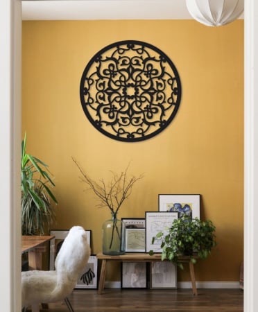 Tablouri traforate - Tablou traforat Medalion Flower 80 cm x 80 cm Negru