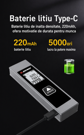 Telemetru Laser SNDWAY Mini Reincarcabil 0-30m, Precizie Ridicata, Carcasa Metalica, 11 cm lungime, USB-C [4]