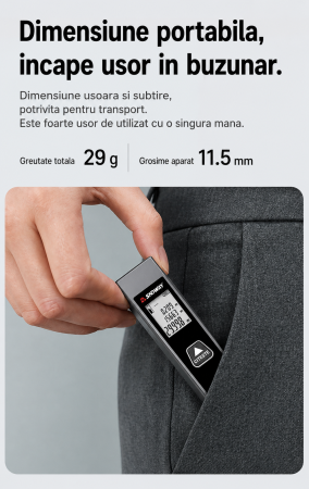 Telemetru Laser SNDWAY Mini Reincarcabil 0-30m, Precizie Ridicata, Carcasa Metalica, 11 cm lungime, USB-C [5]