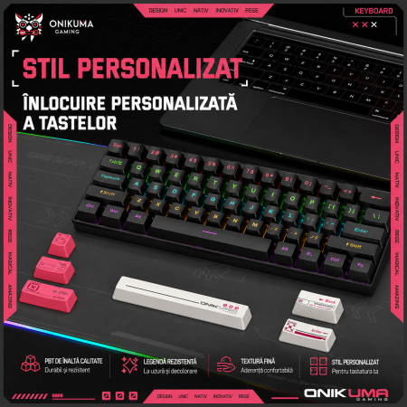 Tastatura Gaming Mecanica Onikuma G55, 61 Taste, Layout 60%, Iluminare RGB, Conectare USB Type-C, Taste ABS, Compatibila Windows/Mac/Android, Negru [1]