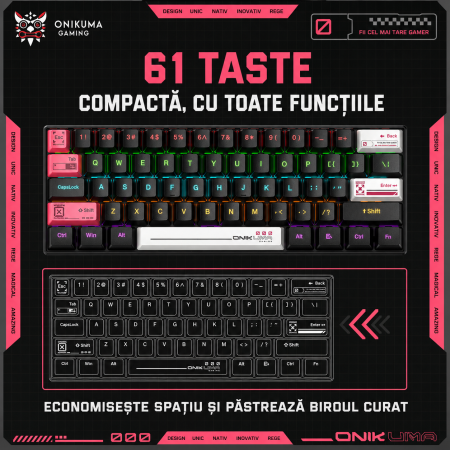 Tastatura Gaming Mecanica Onikuma G55, 61 Taste, Layout 60%, Iluminare RGB, Conectare USB Type-C, Taste ABS, Compatibila Windows/Mac/Android, Negru [3]