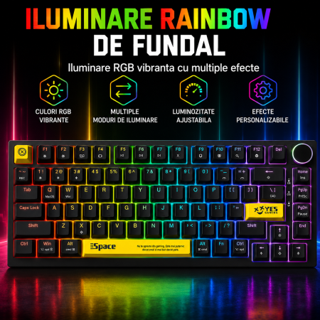 Tastatura mecanica gaming ONIKUMA G52, 82 taste, Hot Swap, Switch-uri Red Jixian, Iluminare RGB, Buton volum, USB Type-C detasabil, Anti-Ghosting, Negru [6]
