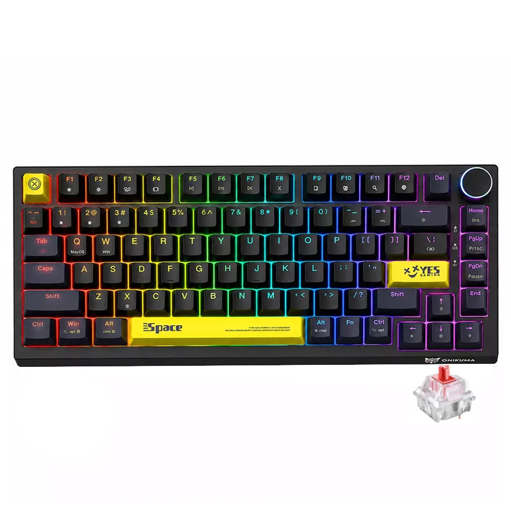 Gaming - Tastatura mecanica gaming ONIKUMA G52, 82 taste, Hot Swap, Switch-uri Red Jixian, Iluminare RGB, Buton volum, USB Type-C detasabil, Anti-Ghosting, Negru