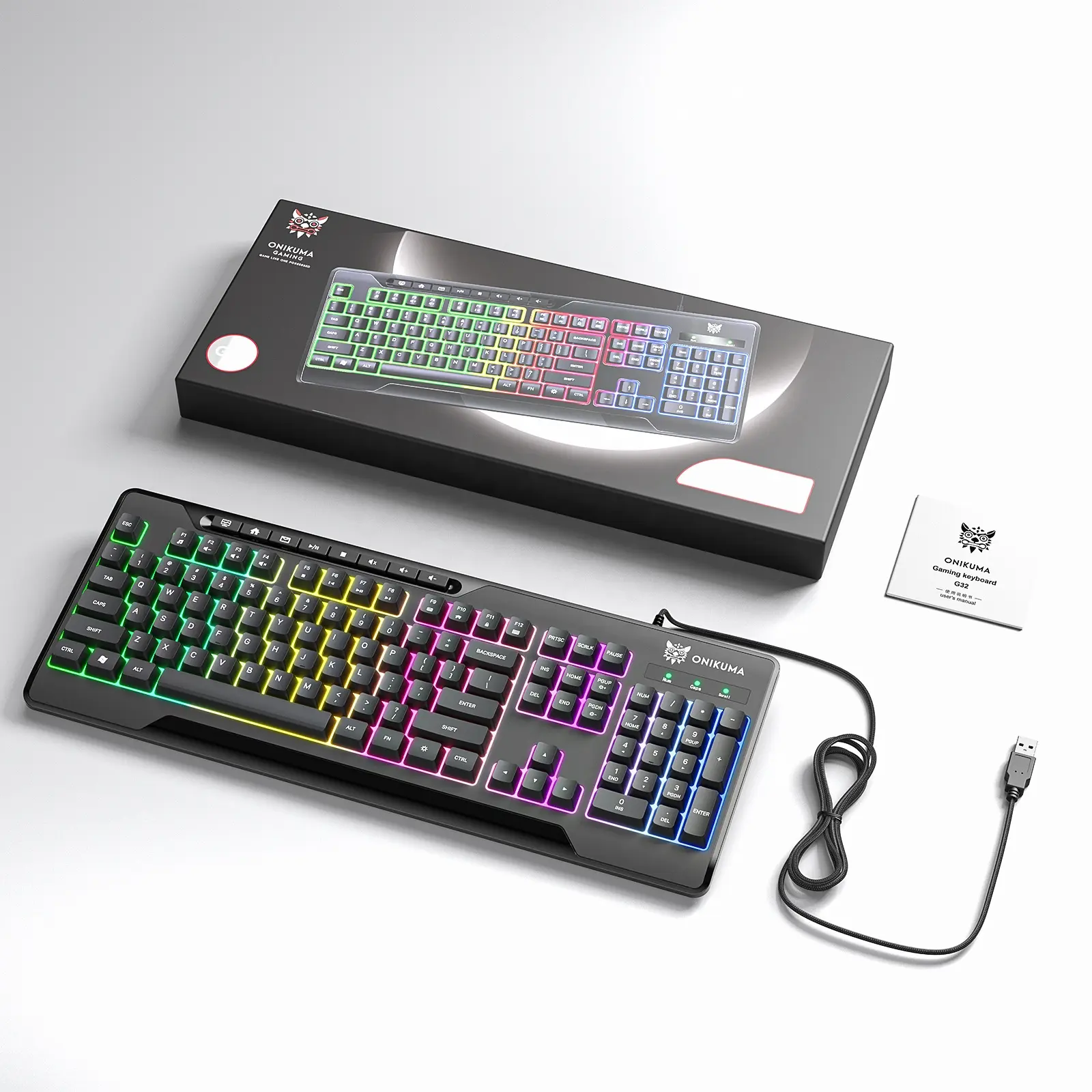 Mouse Tastatura Accesorii Gaming - Tastatura Gaming pe fir Onikuma G32, 104 taste, silentioasa, LED RGB, neagra