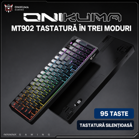 Tastatură Gaming Wireless ONIKUMA MT902, 95 Taste, Tri-Mode (Bluetooth + 2.4GHz + USB-C), RGB, Membrană Silențioasă, Buton Multimedia, Acumulator 2000mAh, Negru [5]