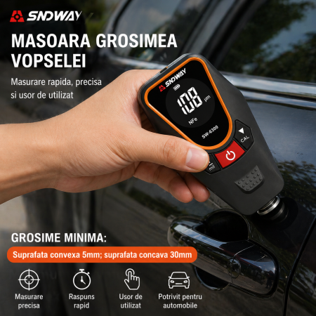 Tester grosime vopsea SNDWAY SW-6300B, 0-1700µm, pentru metal Fe/NFe, ecran LCD, baterie Li-ion 850mAh, USB-C [3]