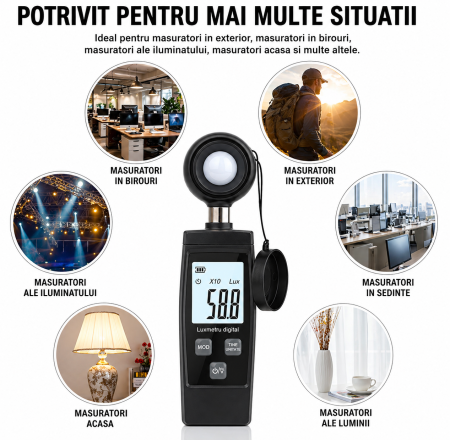 Luxmetru Digital Profesional 0-200.000 Lux, Ecran LCD, Functie HOLD, MAX/MIN, Lux/FC, Auto Power Off, Senzor Foto Extern, Portabil, Model 851 [4]