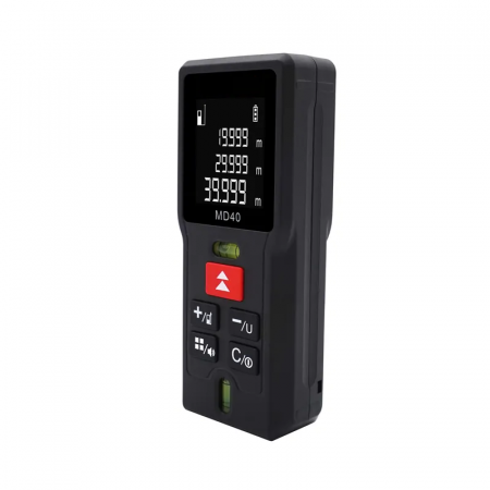 Telemetru profesional MD40 functii multiple, 5 cm-40 m, 2 x boloboc, distanta, aria, volum, pitagora, 99 memorii, toleranta 2 mm [1]