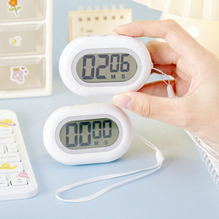 Temporizator cronometru digital oval, pentru diverse activitati, stopwatch, culoare alb, model 601nometru digital rotativ, pentru diverse activitati, stopwatch, culoare ALB [2]
