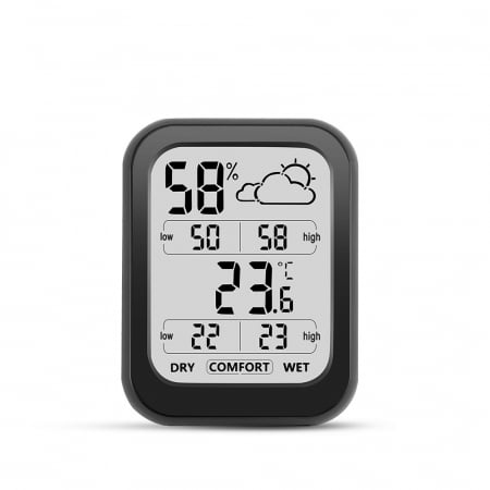 Termohigrometre - Termohigrometru pentru incaperi, interval -20°C +60°C, 10-99%, cu indicator de confrt, model 322, culoare negru