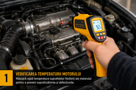 Termometru industrial cu laser tip pistol, fara contact, interval -50°C pana la +750°C, afisaj luminat, pirometru, portocaliu negru - Optimus AT [12]