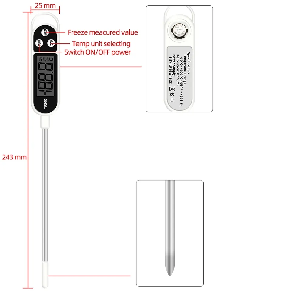 Termometru interval -50°C + 300°C pentru alimente, lichide, gratar, model TP300 [4]