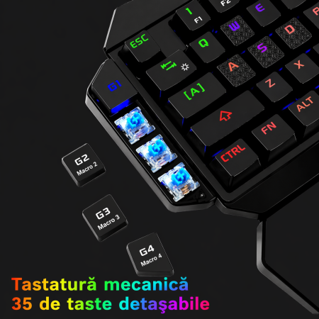 Tastatura Gaming One-Hand K50 – Mecanica, Iluminare RGB, Ergonomica, Cu Fir, Taste Programabile [5]