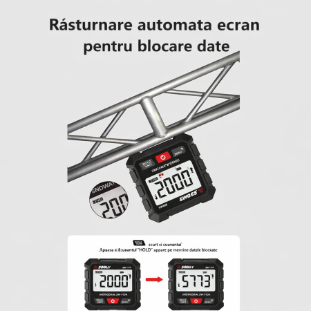 Goniometru digital SNDWAY SW-101A, inclinometru magnetic profesional, precizie ±0.2°, rezolutie 0.05°, afisaj LCD rotativ, incarcare USB-C [11]