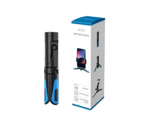 Mini Trepied profesional aluminiu/abs, rotire 360, suport telefon si prindere surub 1/4, negru/albastru [5]