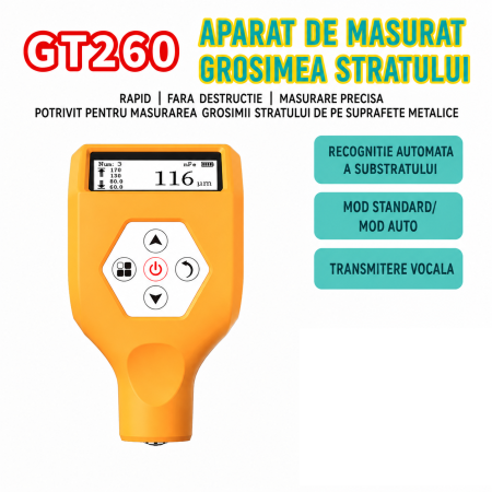 Tester Profesional Grosime Vopsea Auto, Fe/nFe/Fe+Zn, Detectare Chit cu Pilitură de Fier, 0–3000 μm, Mod Auto, USB-C [5]