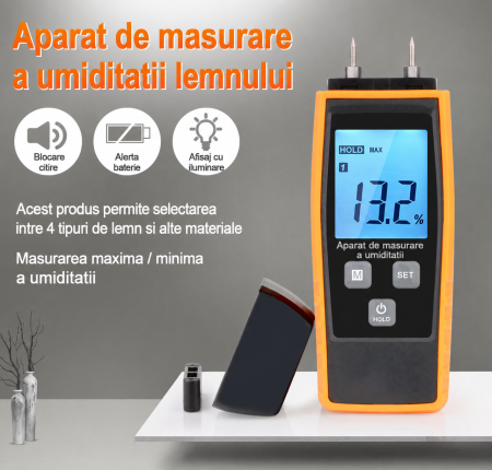 Umidometru profesional Optimus AT 660 pentru stabilirea umiditatii 4 clase de lemn, ciment, mortar, caramida, karstenite [9]