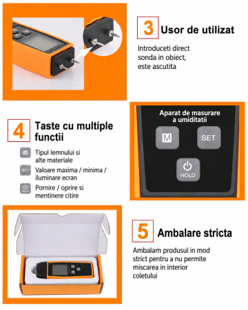 Umidometru profesional Optimus AT 660 pentru stabilirea umiditatii 4 clase de lemn, ciment, mortar, caramida, karstenite [8]