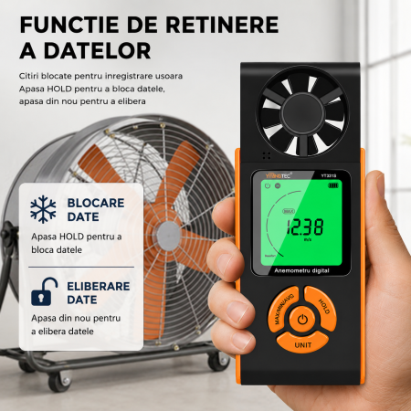 Anemometru digital YITANGTEC YT331S pentru masurarea vitezei vantului, afisaj LCD, MAX/MIN/AVG, HOLD, 0.70-30.00 m/s [9]