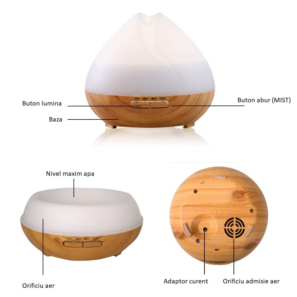 river Pathetic Intact Umidificator Aromaterapie Lampa de veghe SMART Alexa Optimus AT Home™ 1701  cu ultrasunete, 30m², purificator aer, difuzor, rezervor 400ml, light wood  TUYA