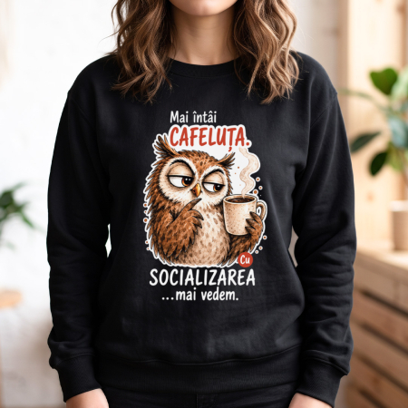 Bluze - Bluză Socializarea după cafea – Negru, vedere frontală