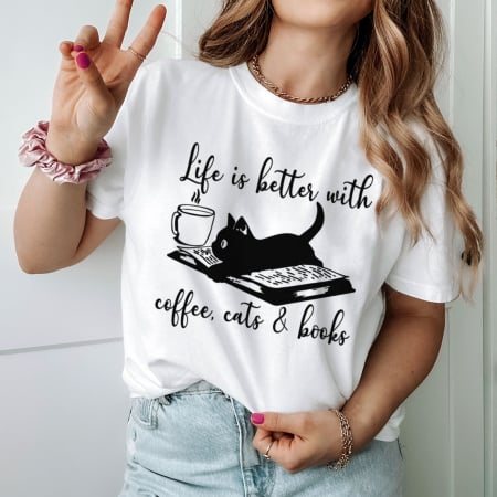 Coffee - Tricou Coffee Cats Books