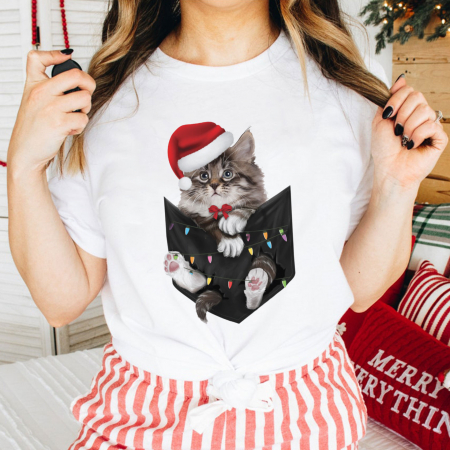 Craciun - Tricou Santa Cat Christmas
