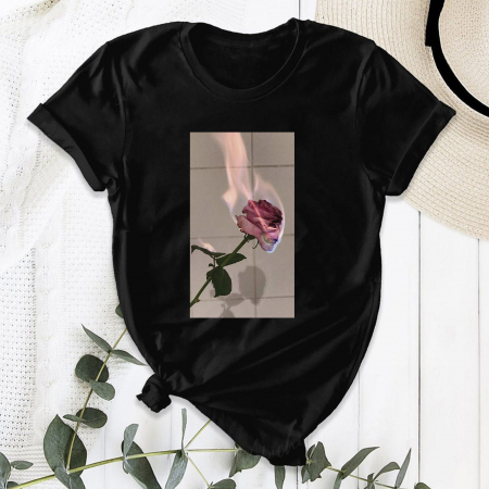 Flori - Tricou Negru Burning Rose