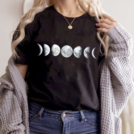 Moon - Tricou Negru Moon Phases