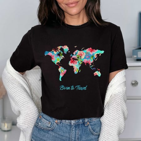 Travel - Tricou Negru Flower Map