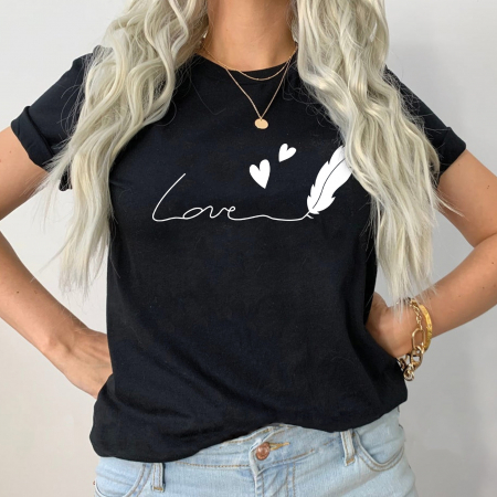 Heart - Tricou Negru Feather Heart