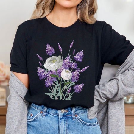 Flori - Tricou Negru Lilac Bouquet